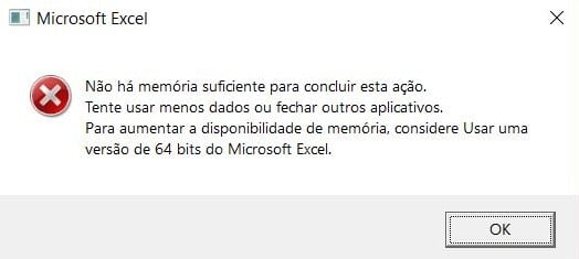 memória insulficiente excel